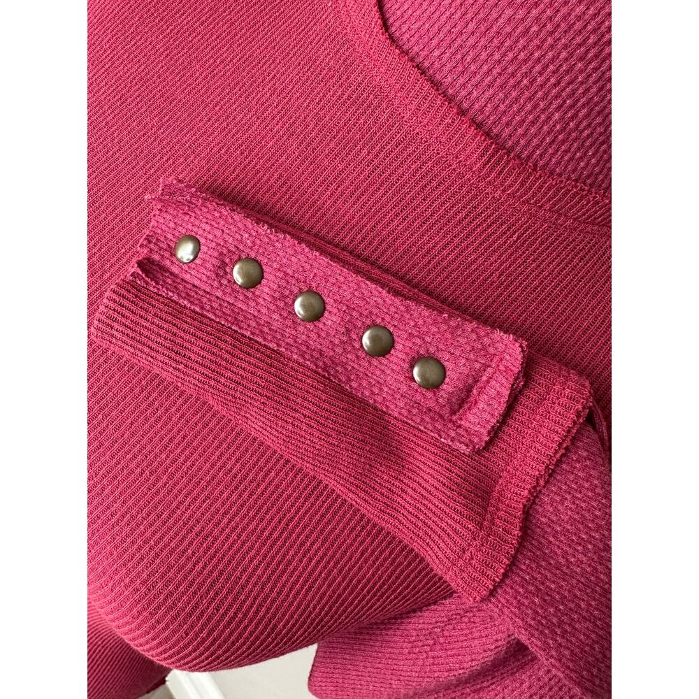 FREE PEOPLE Long Sleeve Mock Neck Studded Sleeve Red Thermal Top Tee Size XS - Picture 5 of 7